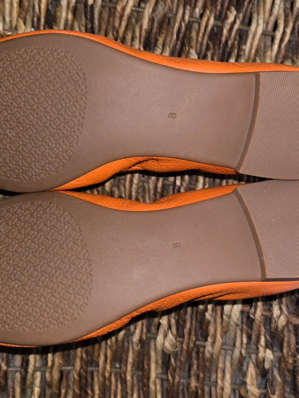 Tory Burch Orange Leather Logo Ballet Flats Gold Double T Size 8 NWOT